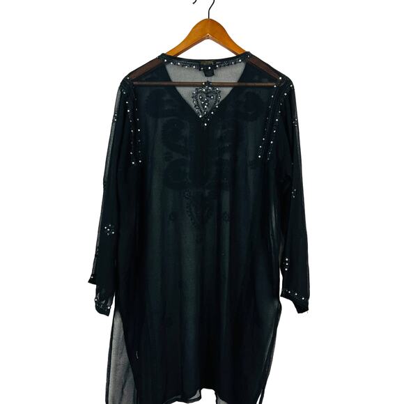 Betty B Sheer Sequin Dress Coverup Long Sleeve V Neck Black OSFA - Picture 3 of 6